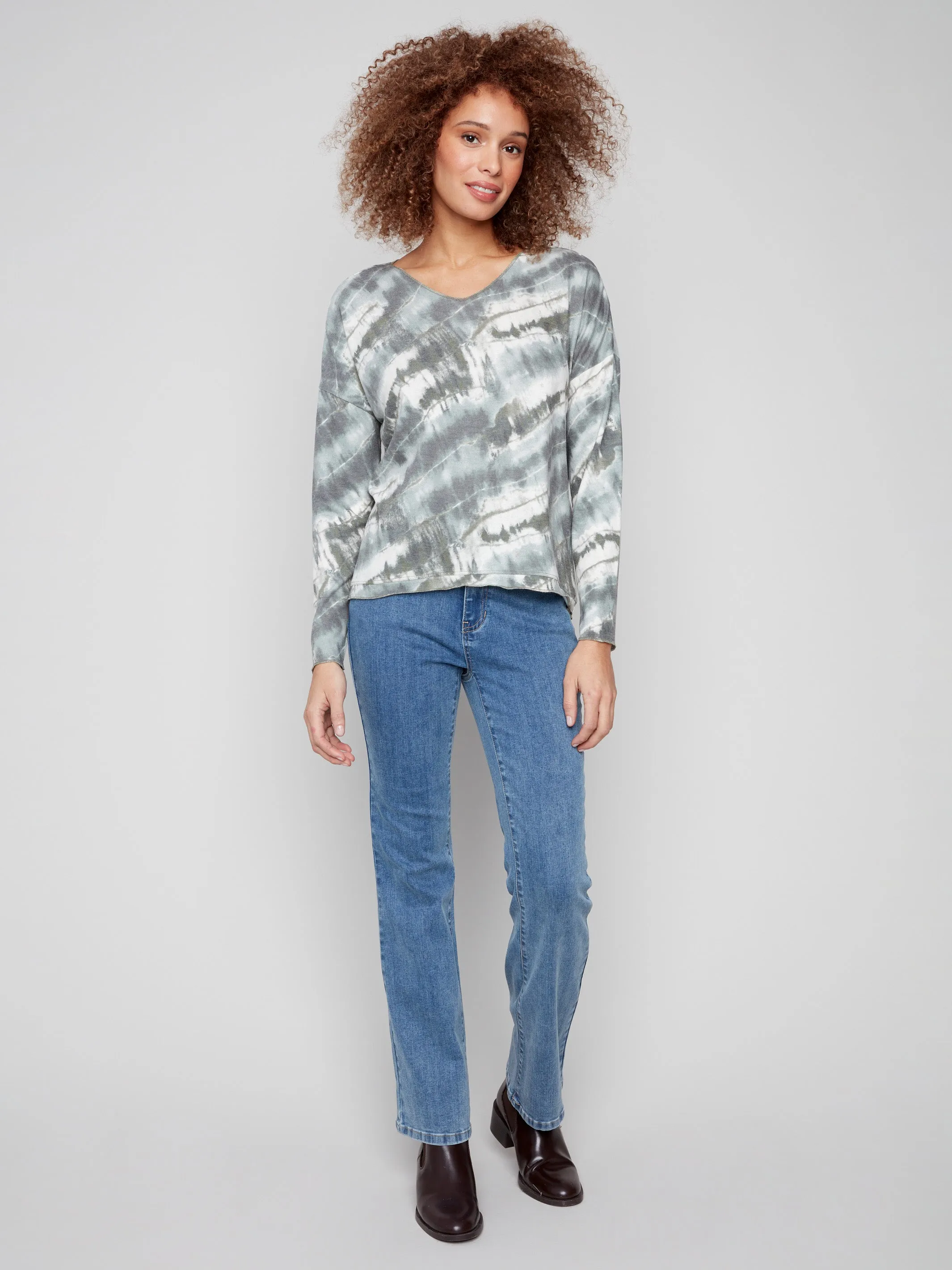 Comfort sleepwear Printed V-neck Knit Top - Dreamy Spruce