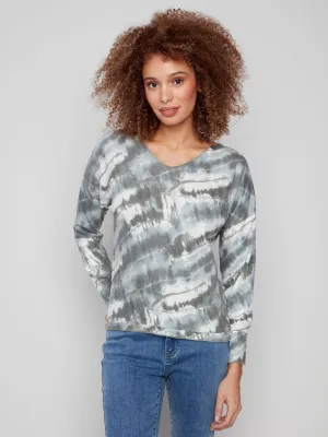 Weather Protection Printed V-neck Knit Top - Dreamy Spruce