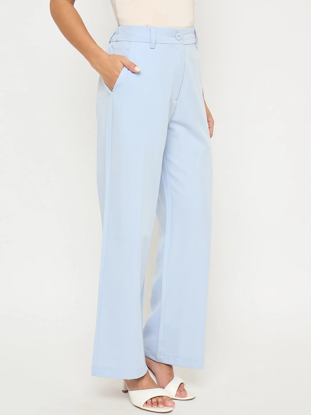 Breathable activewear Madame Solid Sky Blue Straight Fit Trousers
