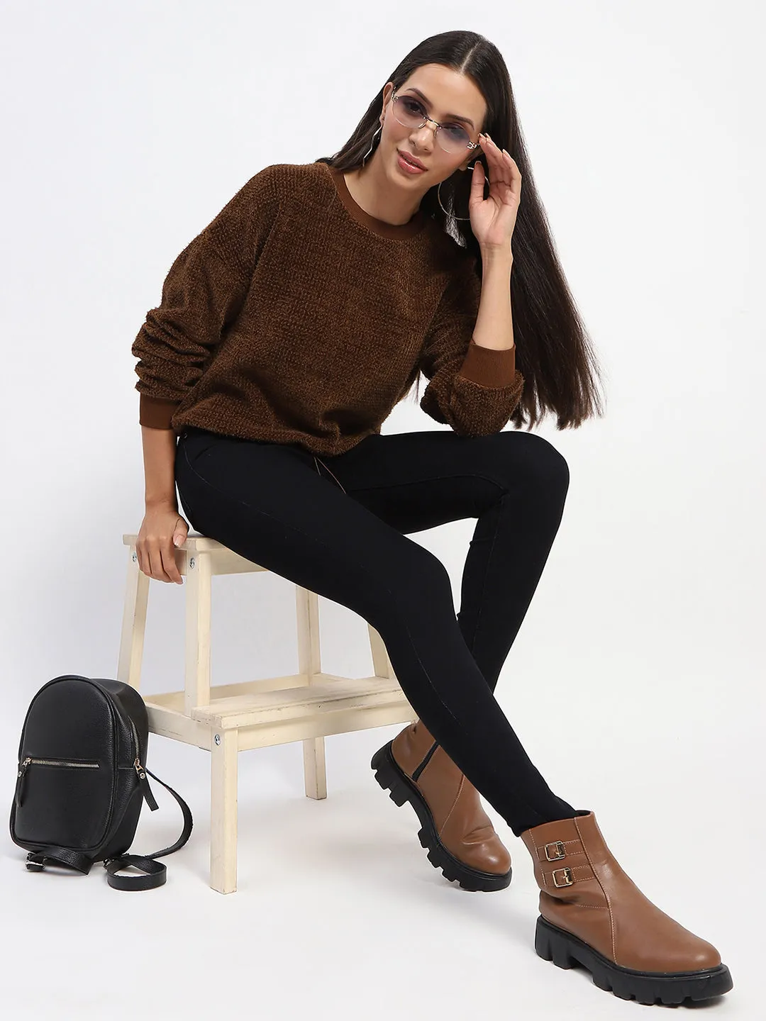 Practical Boots Date Vibe Madame Elastic Pull Drawstring Brown Top