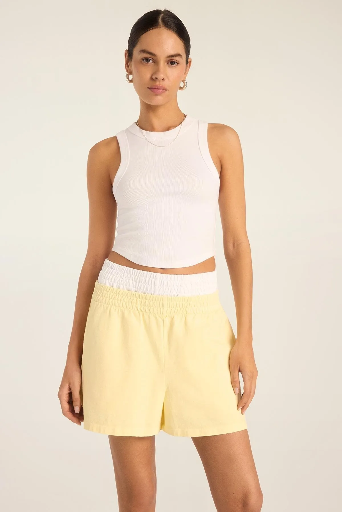 easy to repair Advanced Moisture Management Daybreak Essential Crop Tank - White Cotton Rib