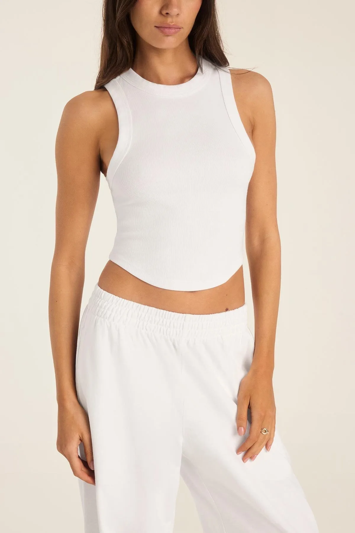 AbrasionResistant Finish Multi Functional Pocket Design Daybreak Essential Crop Tank - White Cotton Rib