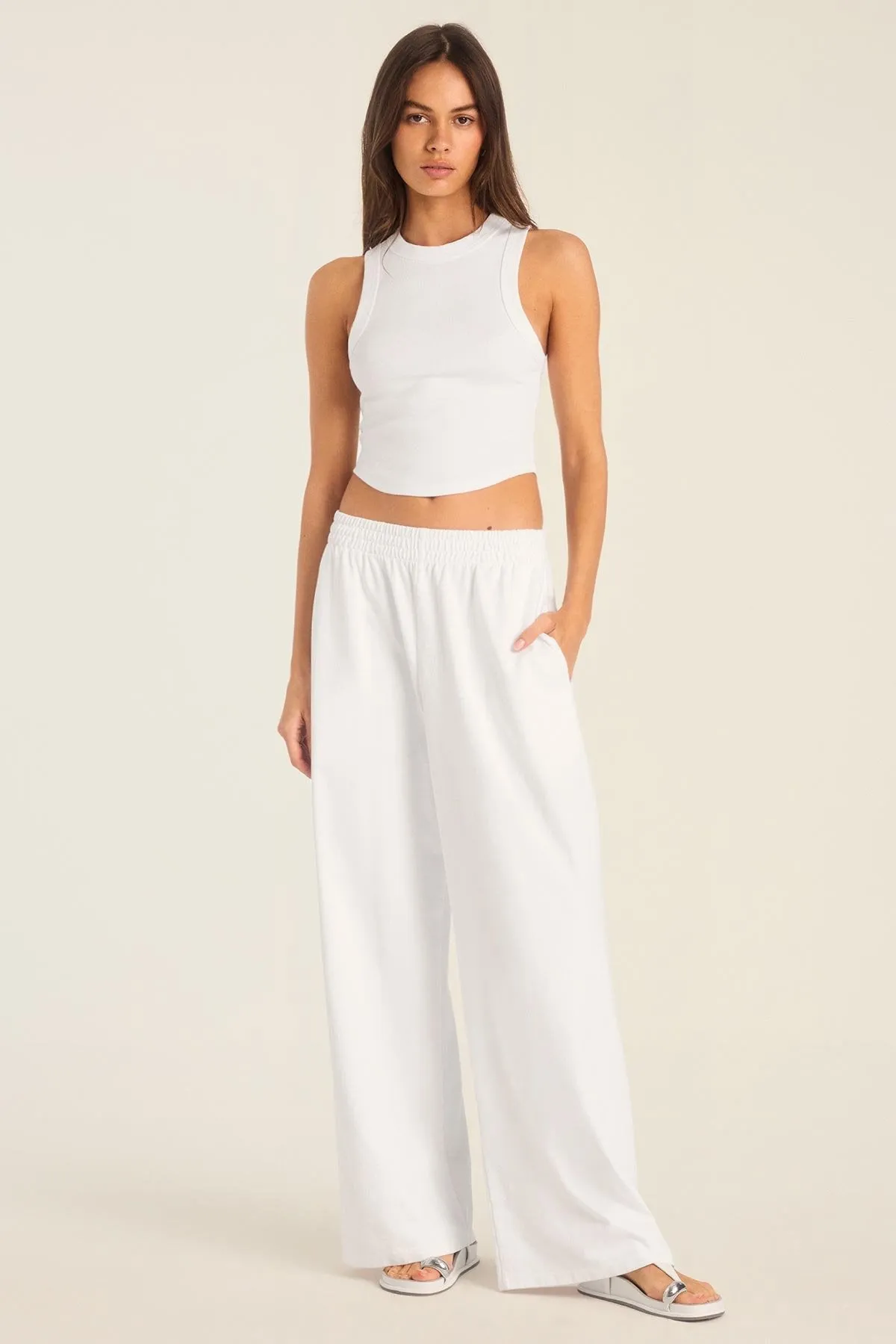 Daybreak Essential Crop Tank - White Cotton Rib scientific research
