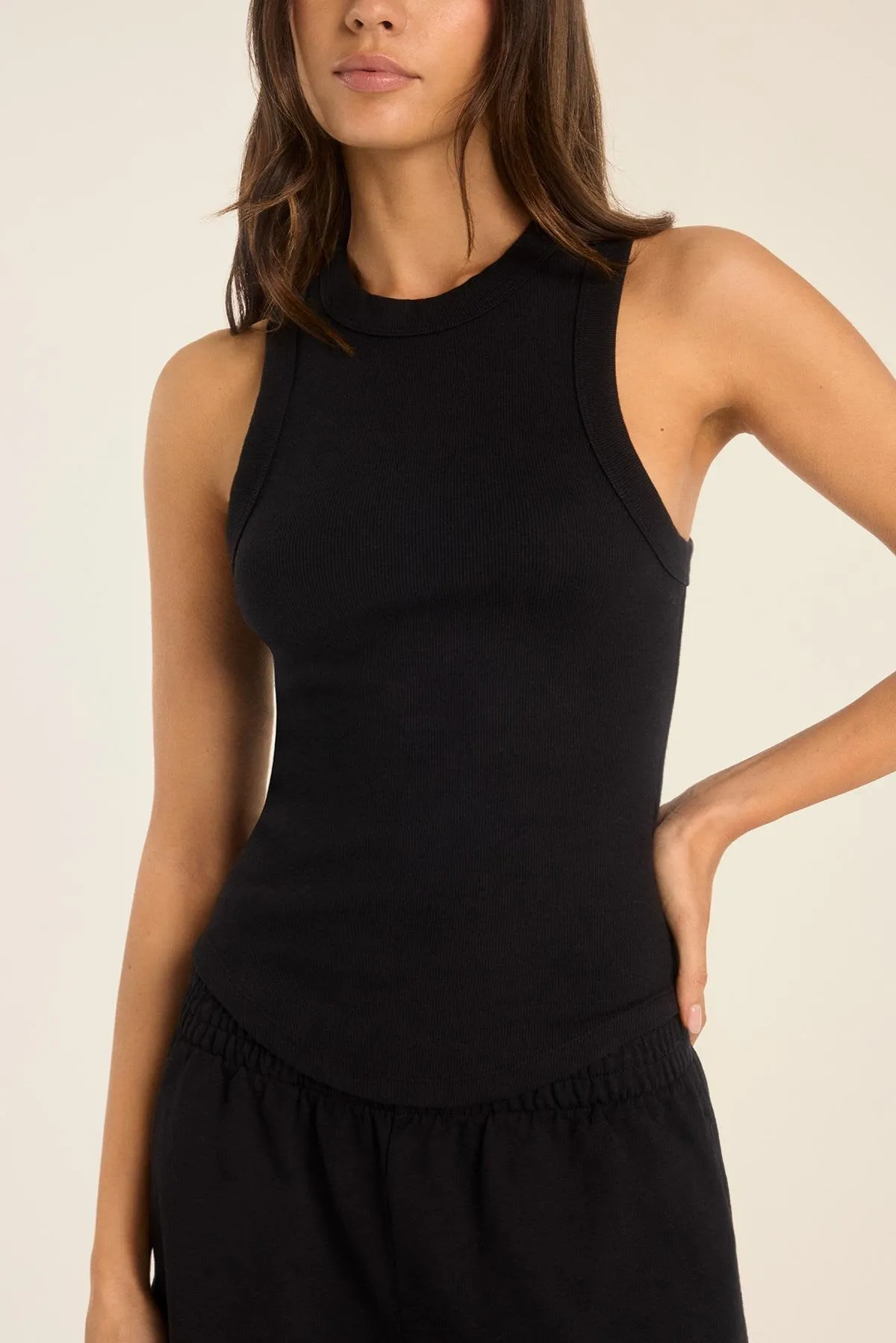Daybreak Essential Tank - Black Cotton Rib Airflow Ventilation Stay Flexible Fit