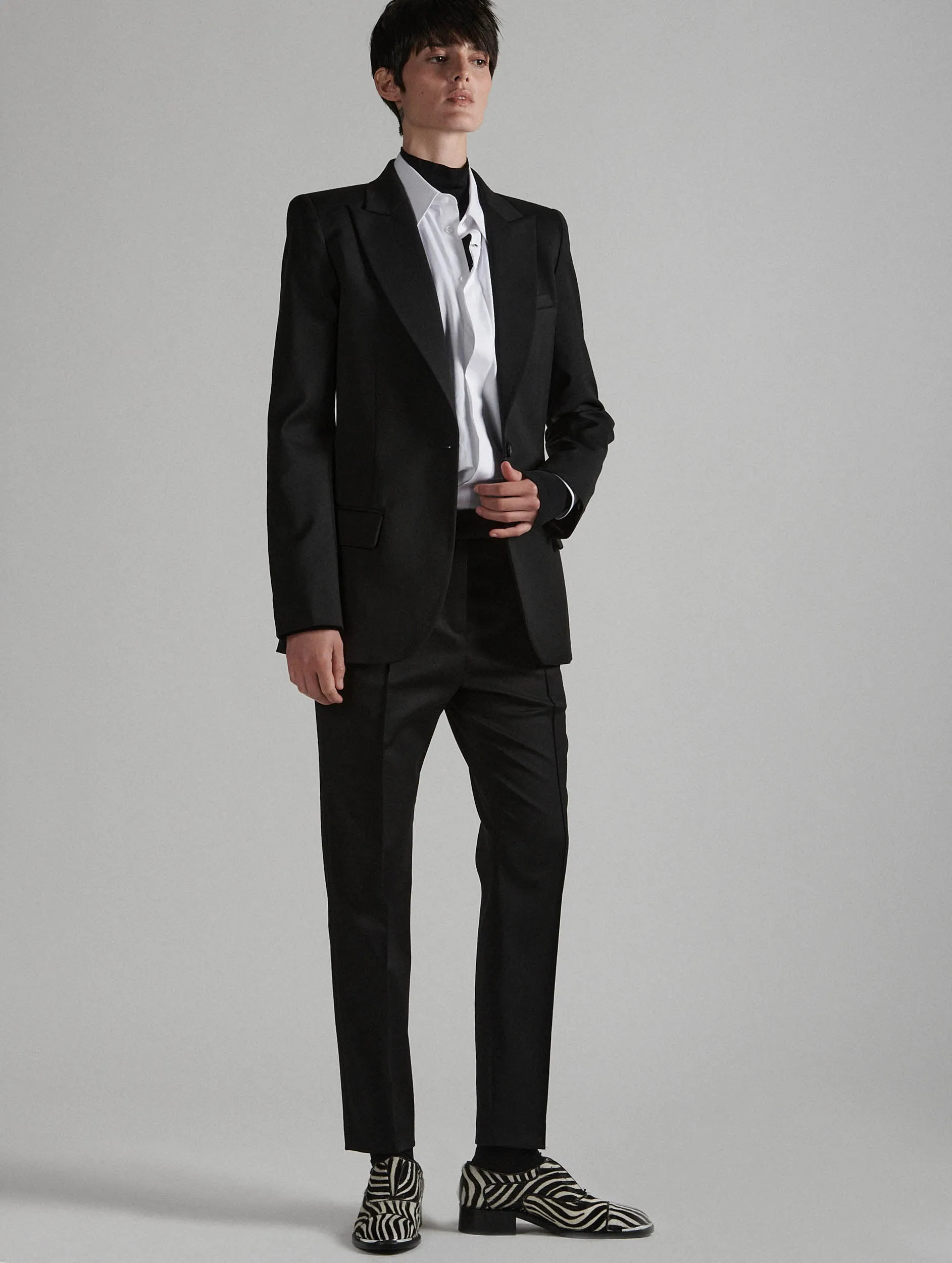 Black stretch wool gabardine roxy trousers Flattering Comfort Wear