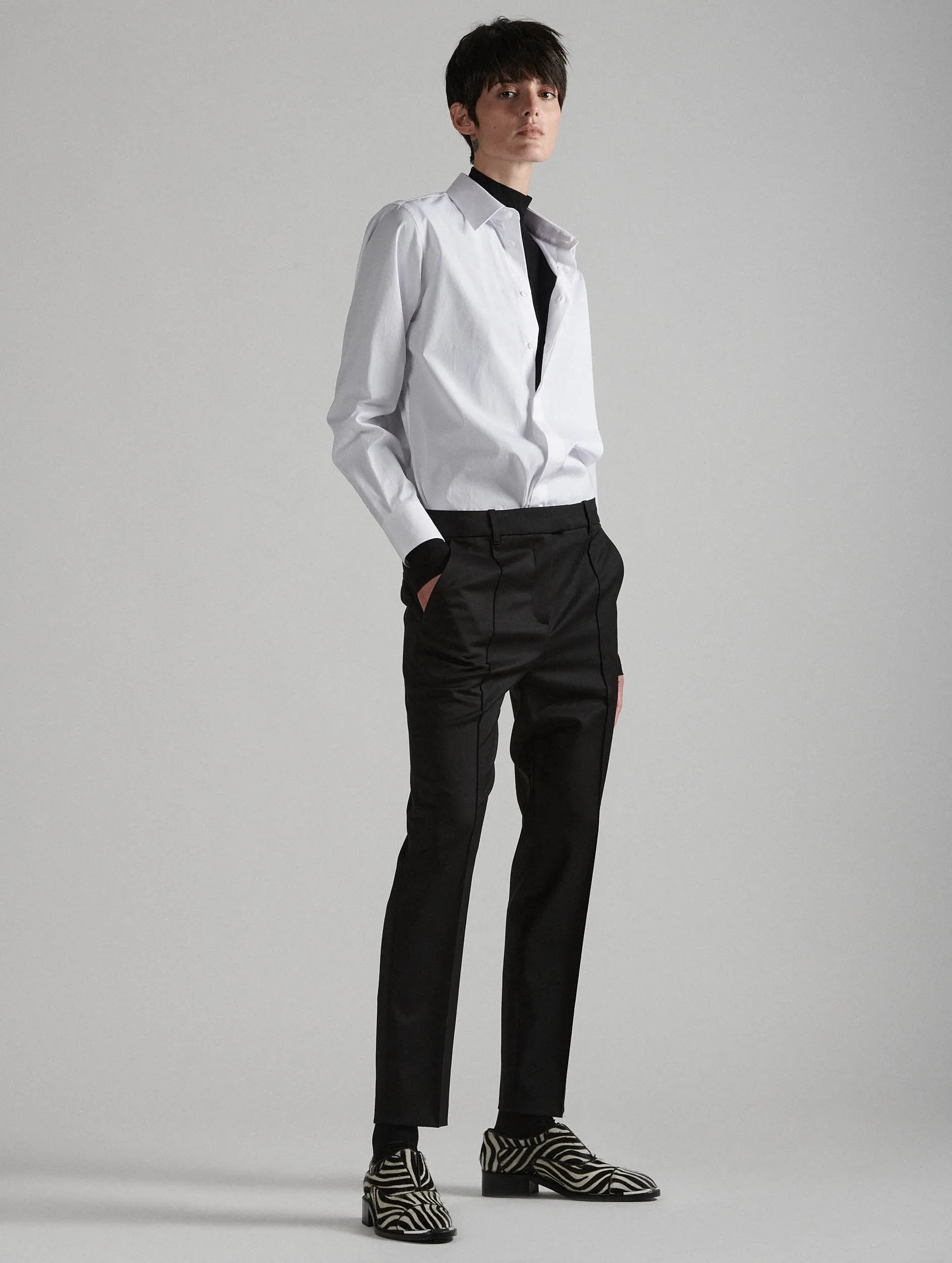 Blackout fabric Water Resistant Black stretch wool gabardine roxy trousers