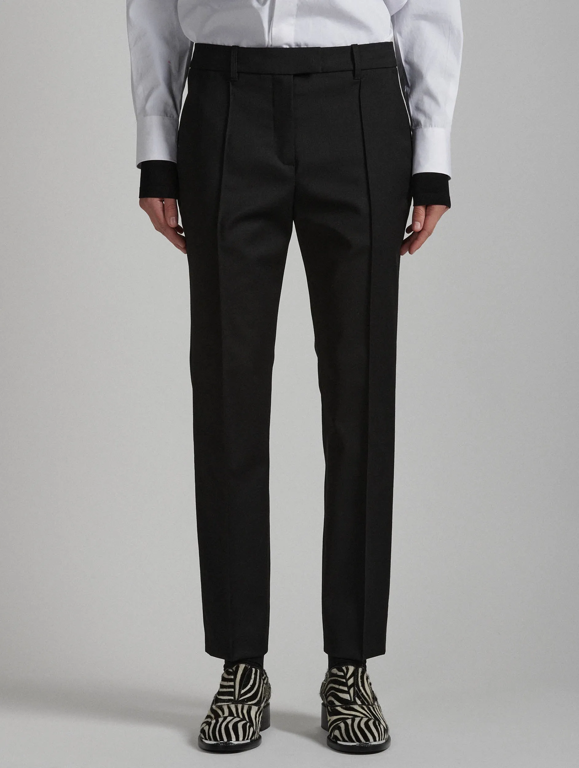 Seamless Waist Technology Black stretch wool gabardine roxy trousers