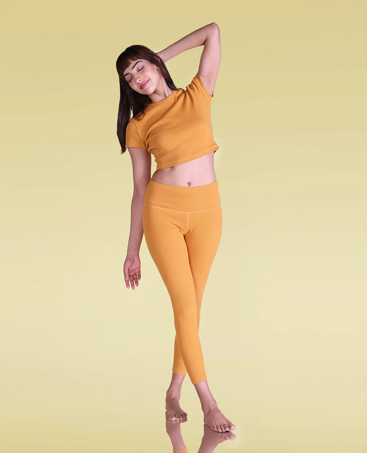 Ribbed High Waisted Leggings Yellow Fitness Lover Fade Resistant
