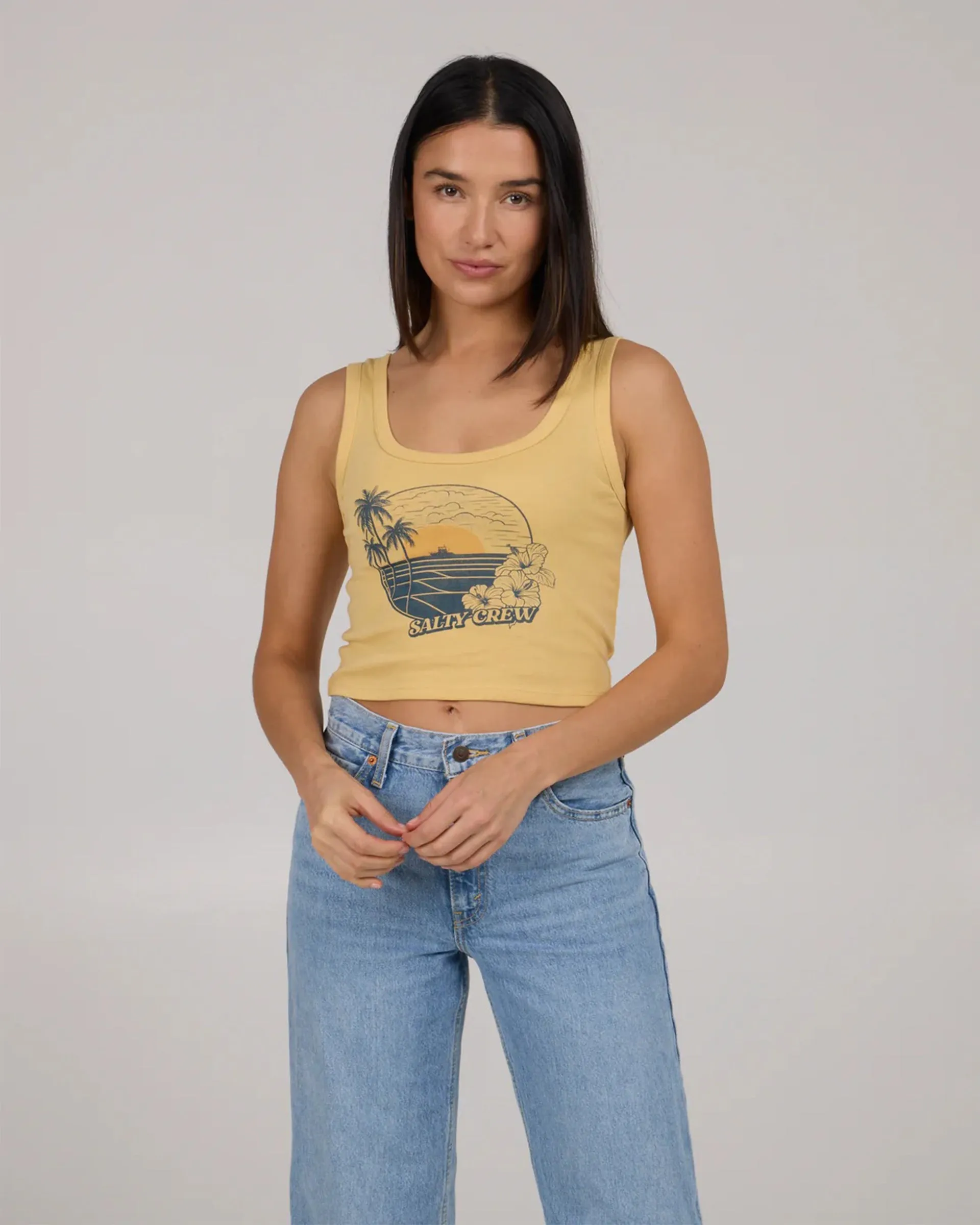 single - layer storage Beach Scene Tank Top - Dusty Gold