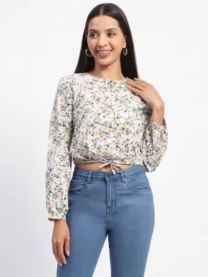 Madame Cotton Floral Print Drawstring Waist Multicolor Top Trendy sneakers Still Glow