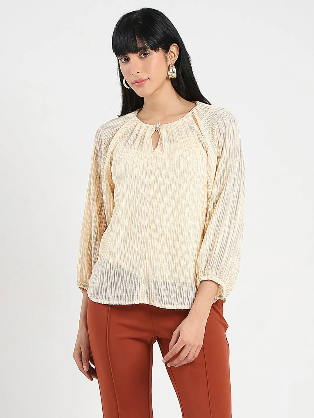 Madame Beige Rayon Blend Top Winter Fit Elite Vibe