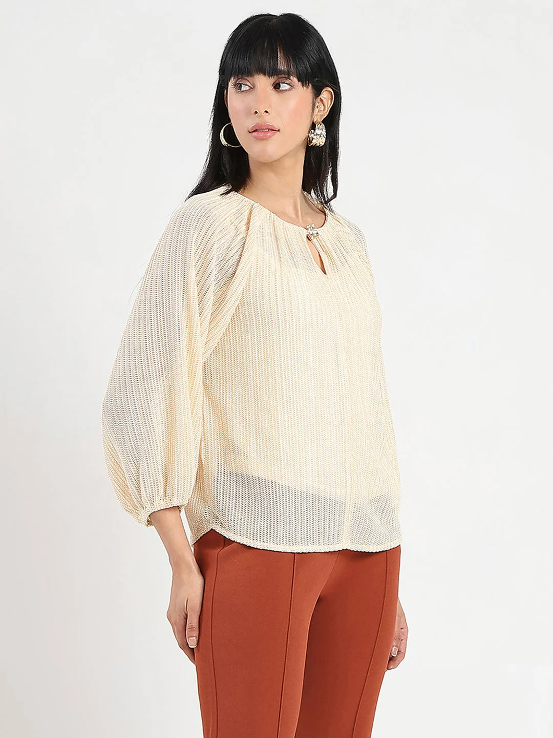 Madame Beige Rayon Blend Top TaglessDesign
