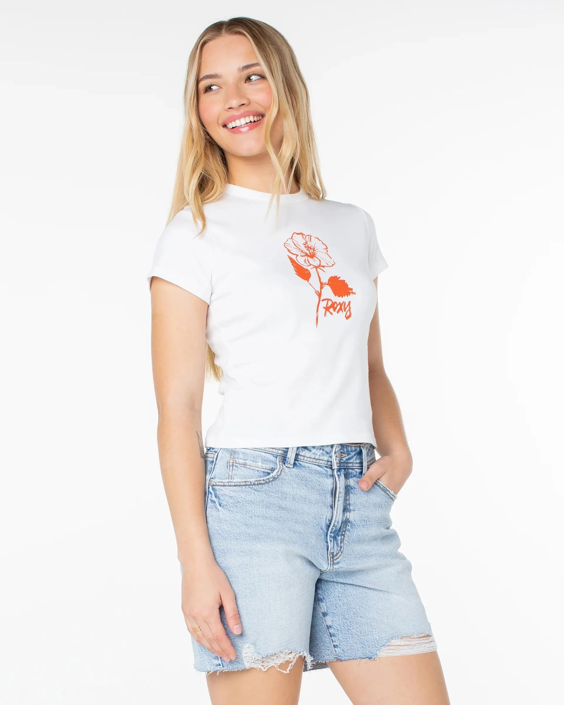 Comfort and Ease Sunny Days 90'S Baby Tee - Bright White Sunny Days