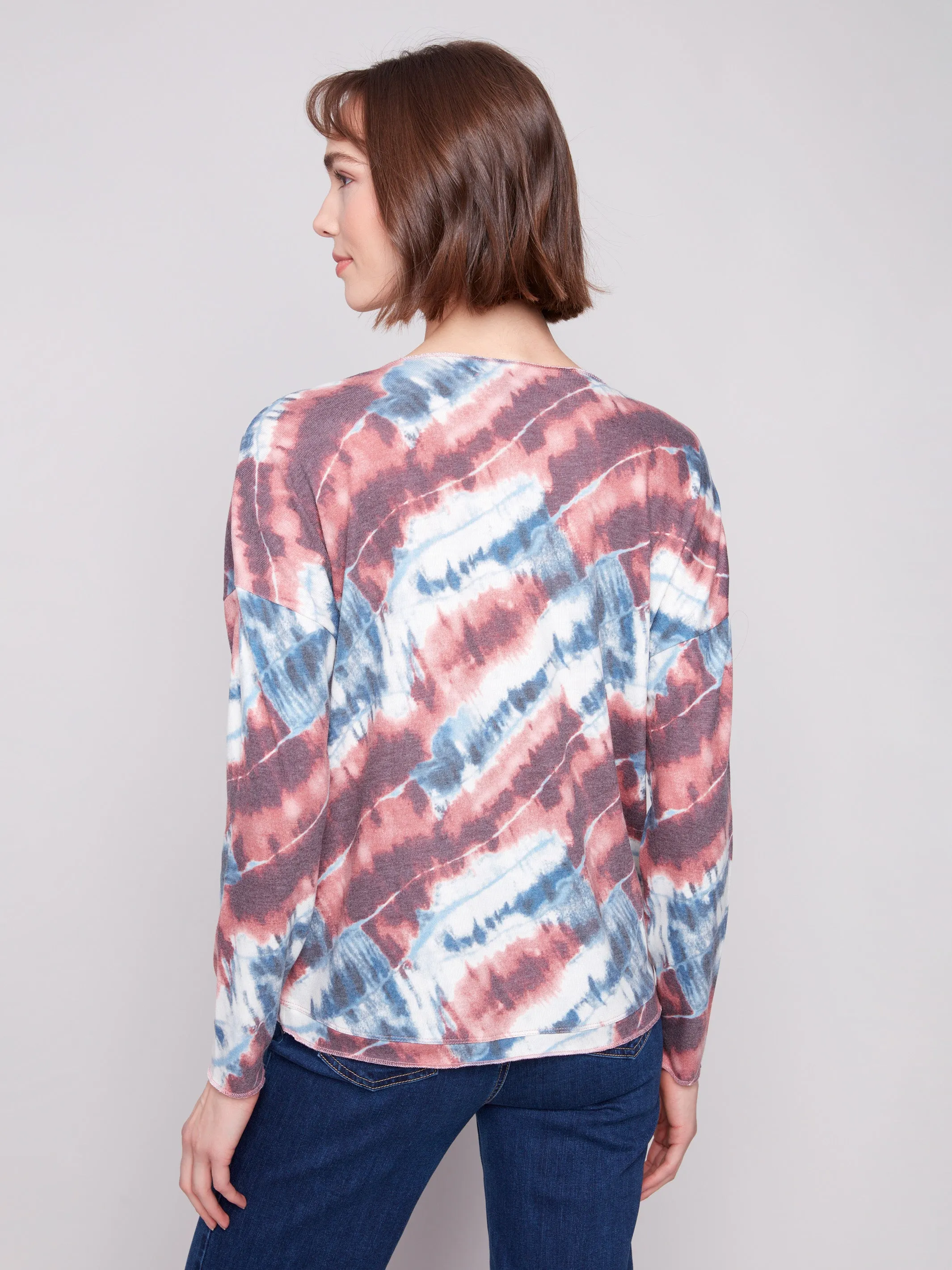 Flash Look Printed V-neck Knit Top - Dreamy Pink
