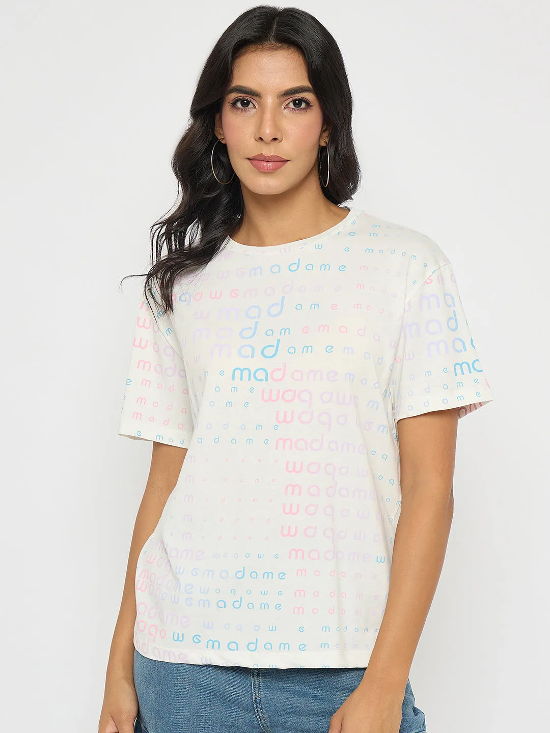 Everyday Look Wear Madame All Over Print White Cotton T-shirt