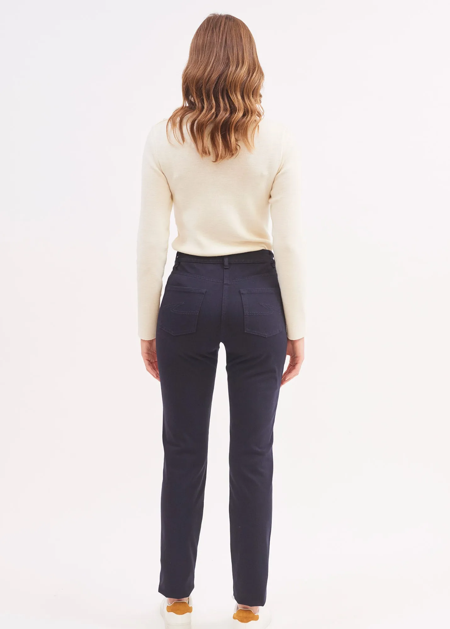 Patricia straight pants - elasticated waist, in stretch cotton (NAVY) CoolingChannelFabric