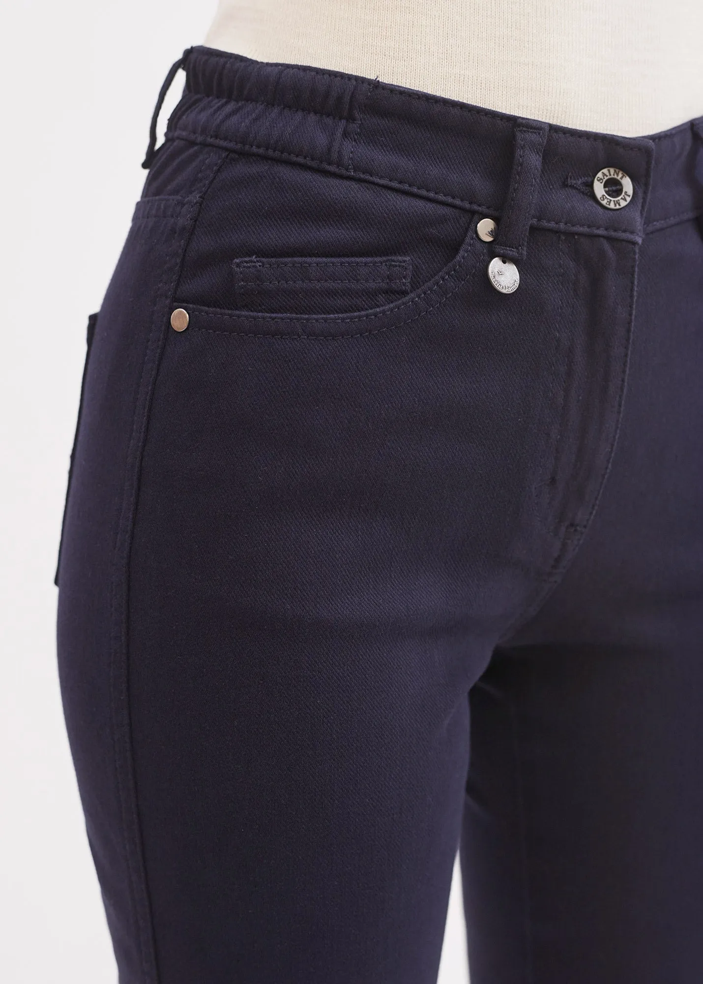 pack light Patricia straight pants - elasticated waist, in stretch cotton (NAVY)