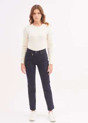 Patricia straight pants - elasticated waist, in stretch cotton (NAVY) AdjustableCuffs