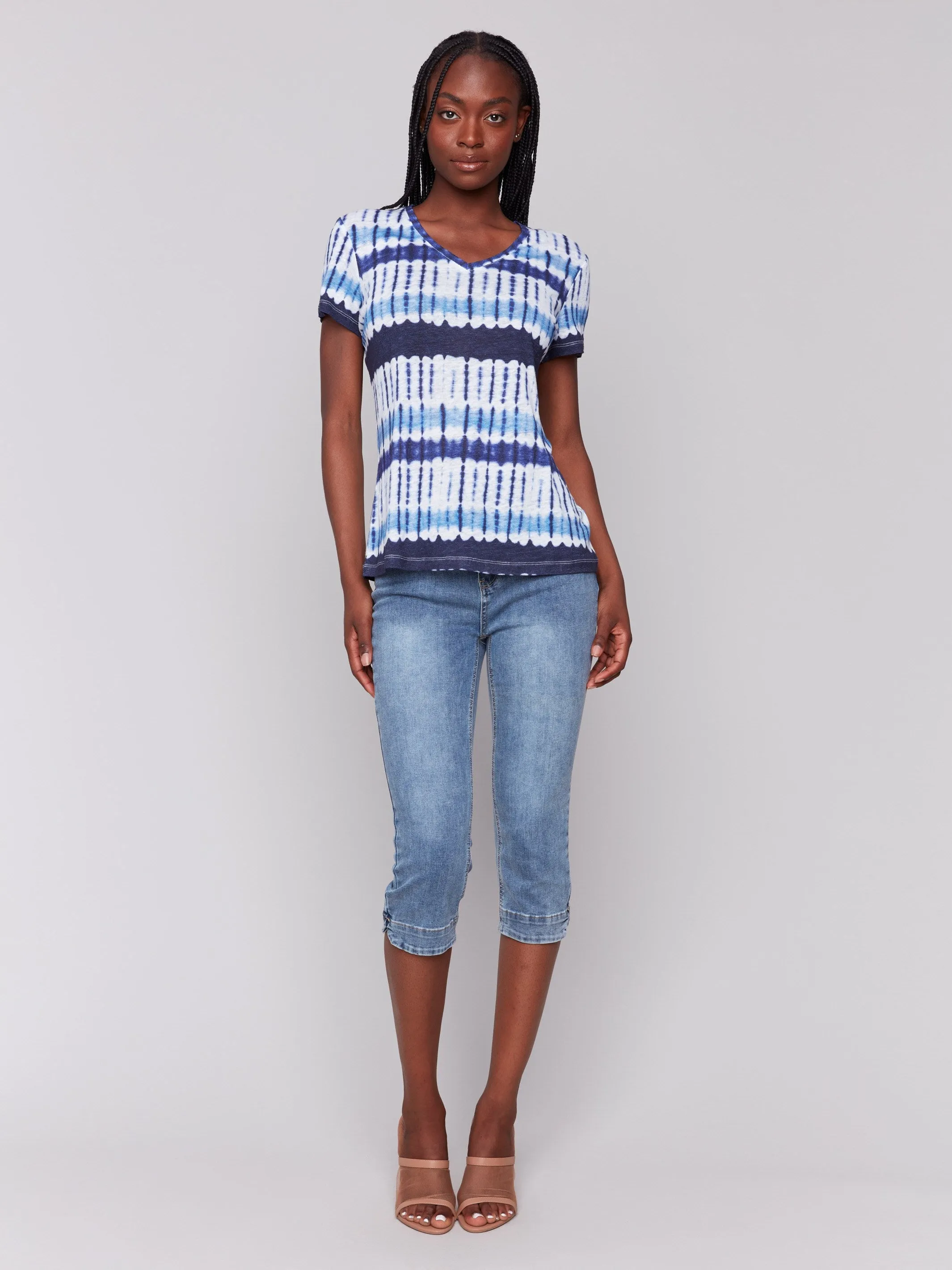 LowProfile Relaxed trousers Printed Linen Blend V-Neck T-Shirt - Riviera