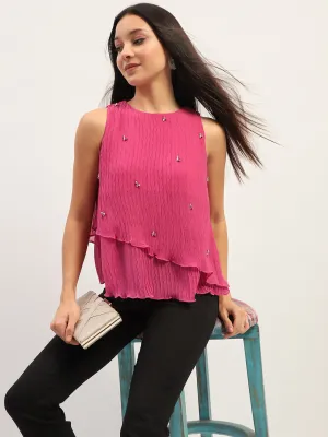 Madame Double Hem Embellished Pink Top Serene Ease Wild Mood