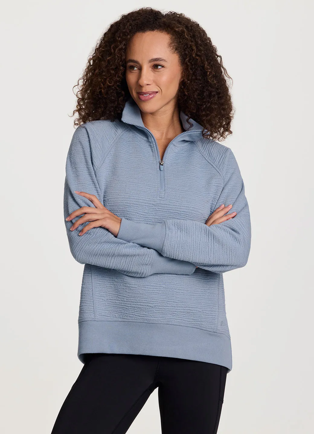 Easy Living Textured 1/4 Zip Pullover Tactile Feel Tagless Labeling System Breathable Feel