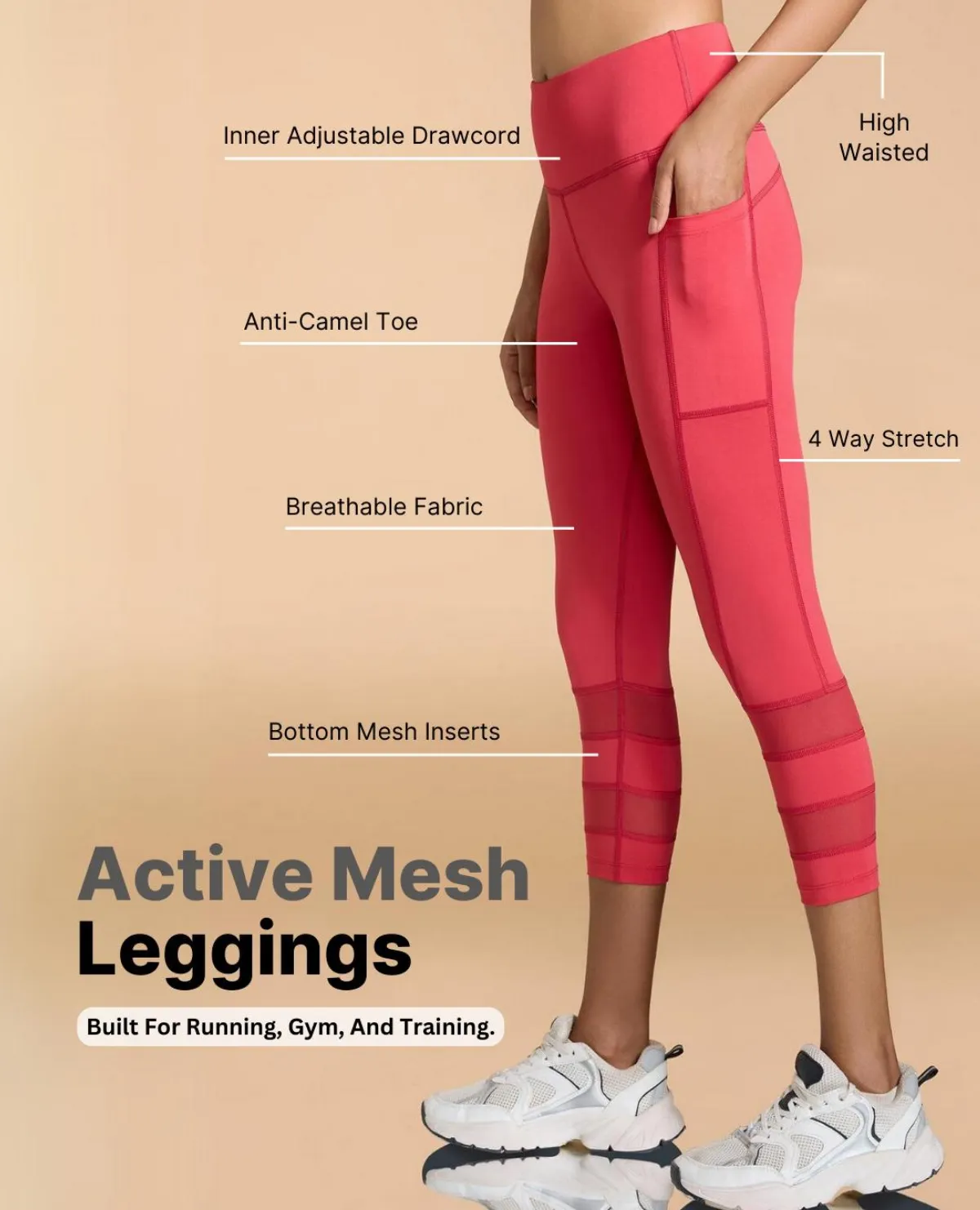 Active Mesh 7/8th Sports Leggings Loose Fit Plus Size