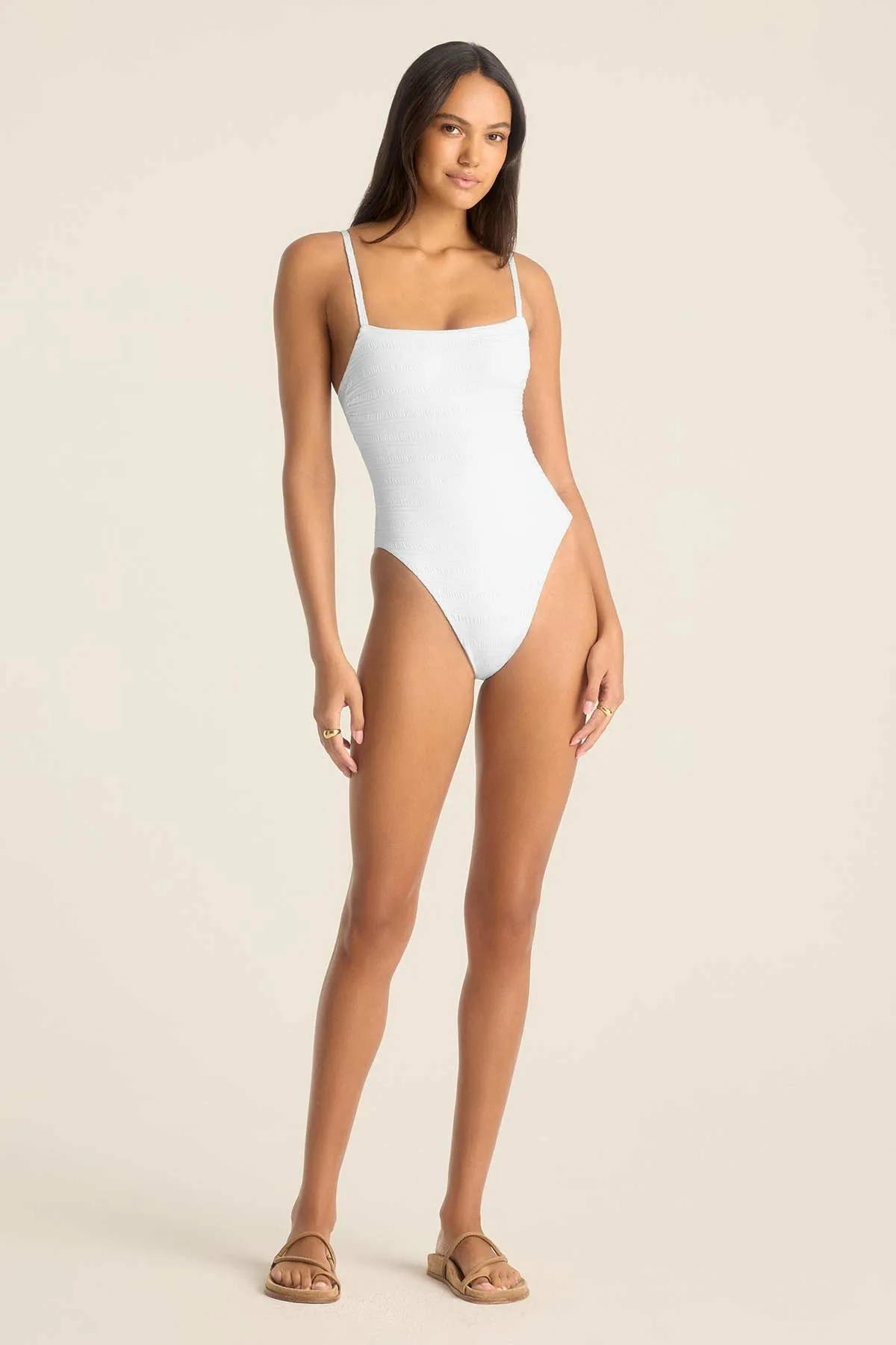 Jenna One Piece - White Seersucker Stripe Odor Resistant Textile Resort Collection