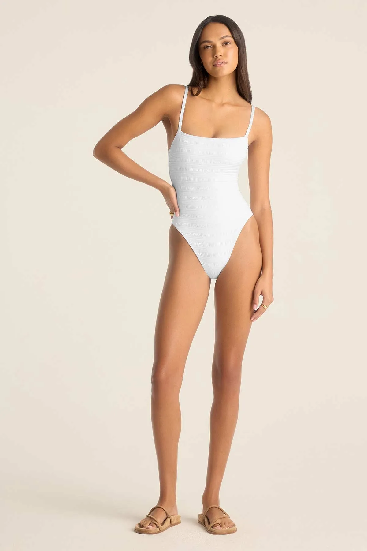 Jenna One Piece - White Seersucker Stripe Ultra Lightweight Weave