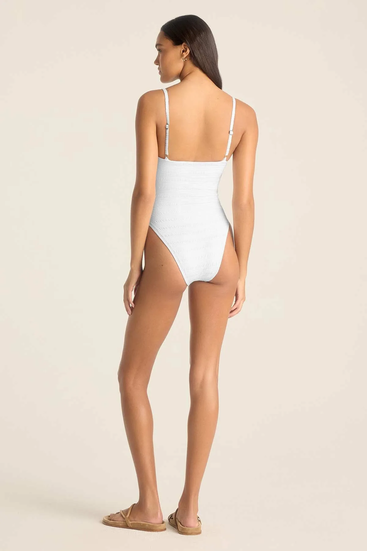 Water Day Jenna One Piece - White Seersucker Stripe