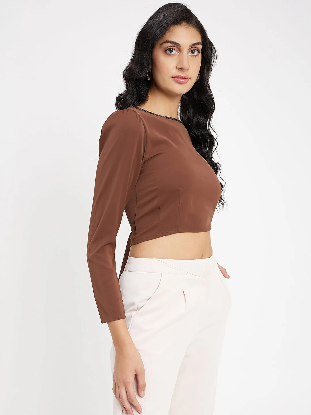 Recycled Polyester Blend AdjustableHemline Madame Chocolate Crop Top