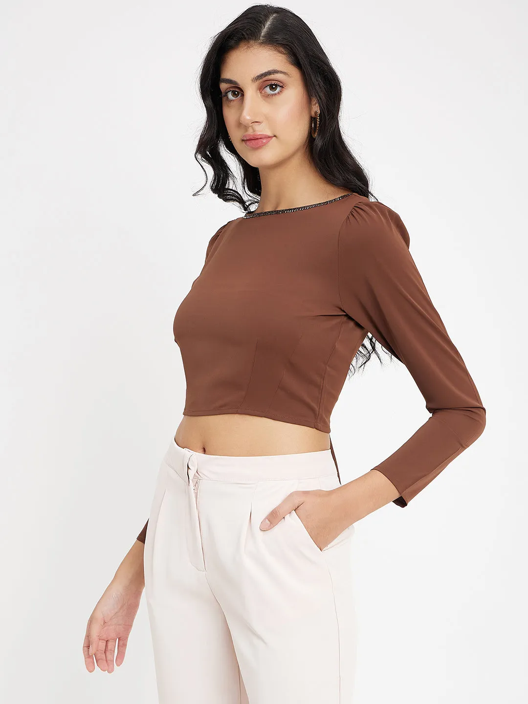 Madame Chocolate Crop Top Collapsible Hood Simple Layering
