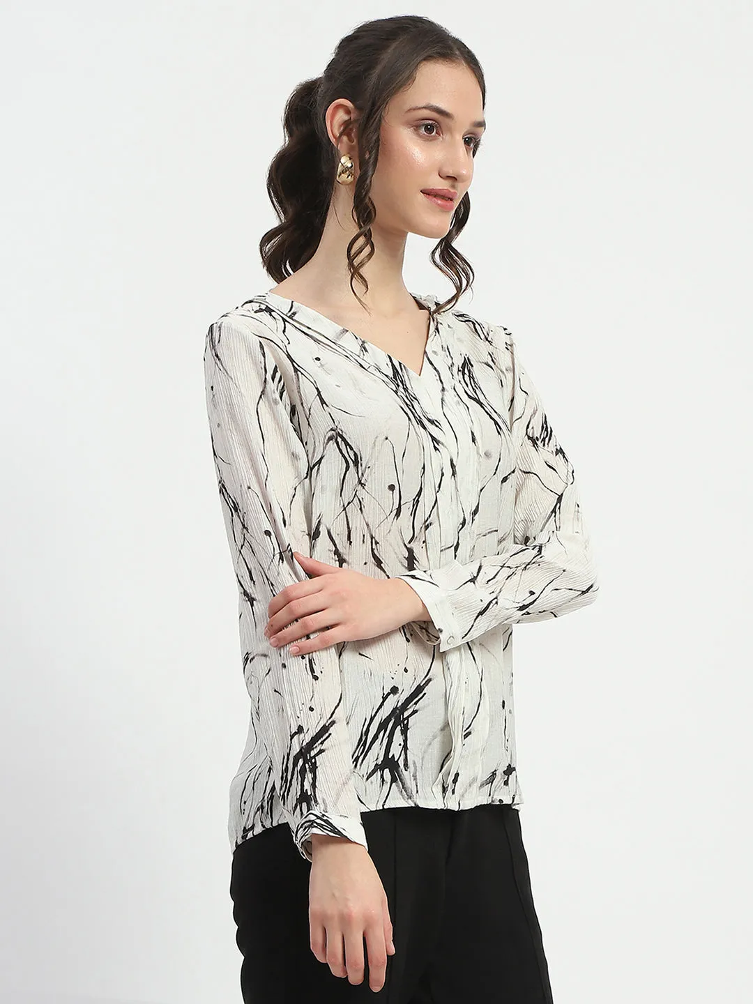 Madame Rayon Blend Abstract Print Off White Top Serene Ease breathable materials