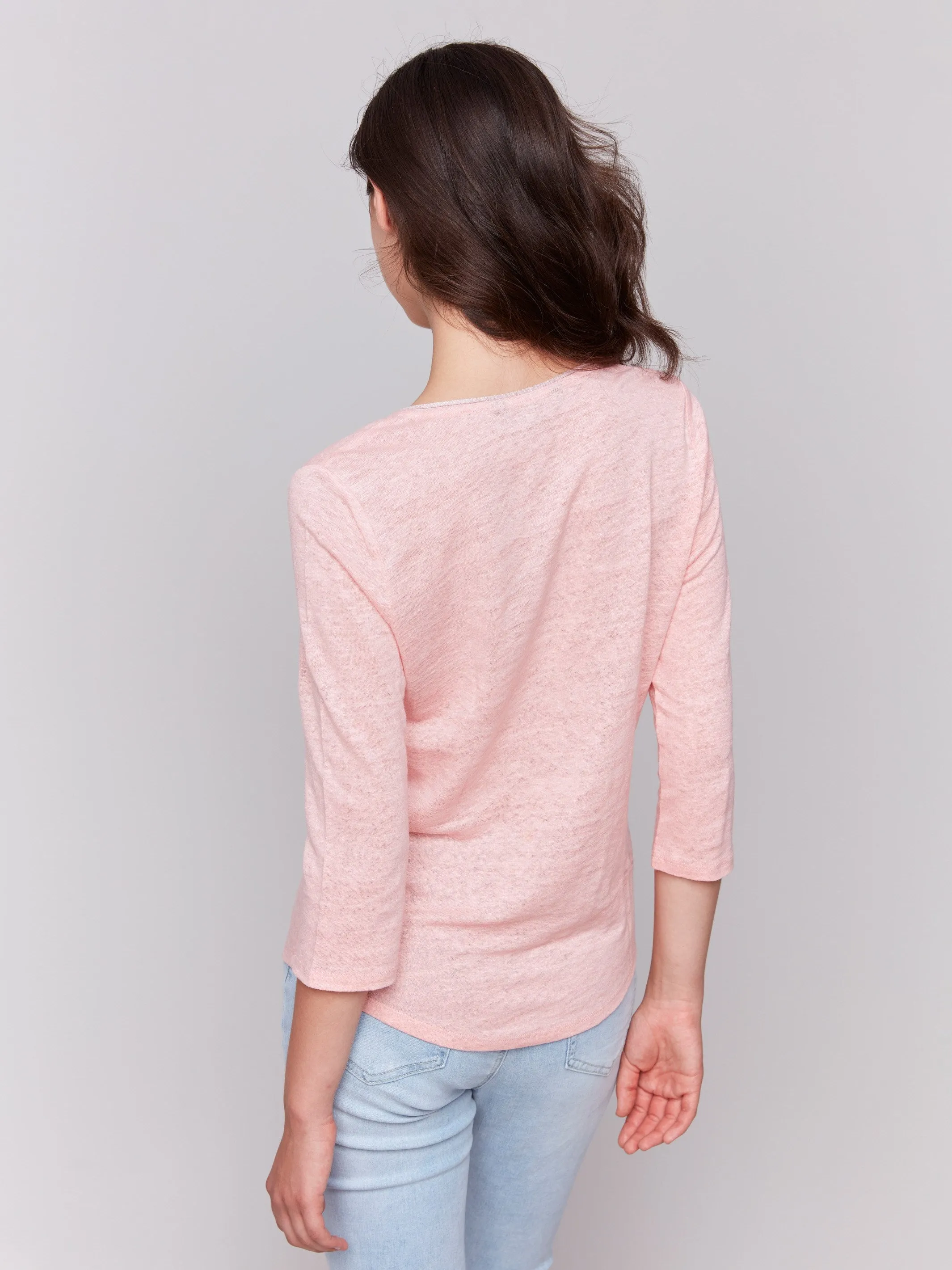 Linen Blend V-Neck Top - Guava Suburb Ease