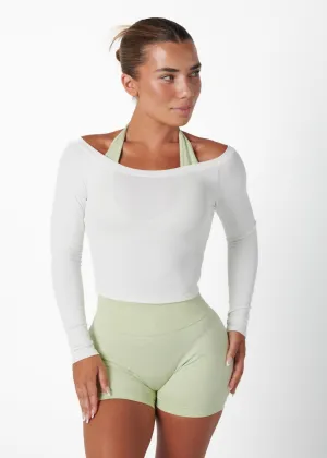 RIBBED OFF SHOULDER LONG SLEEVE - WHITE Still Soul Simple Fashion