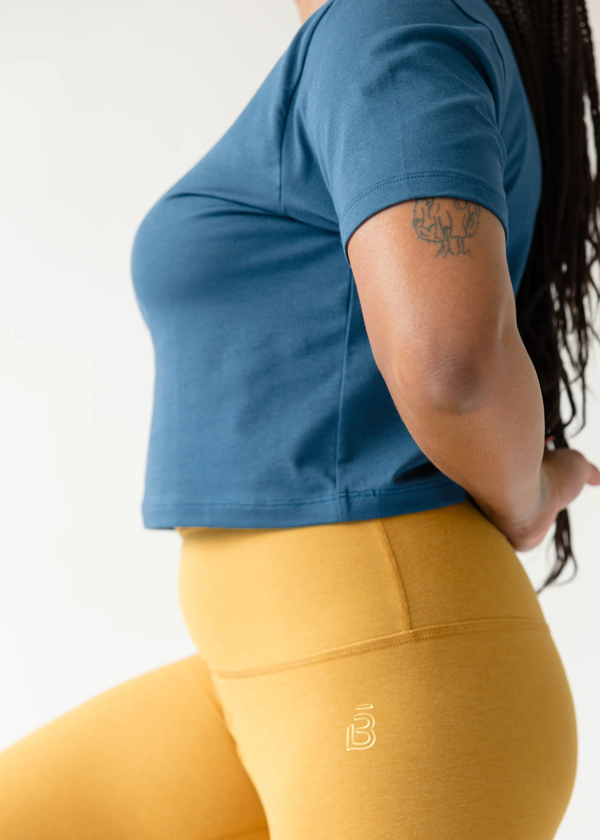 Stay In Oversized Cropped Tee - Dusk Blue Seamless Sleeve Construction