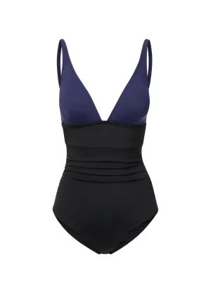 Durable Quality Niki One Piece Navy/Black Colorblock Satin