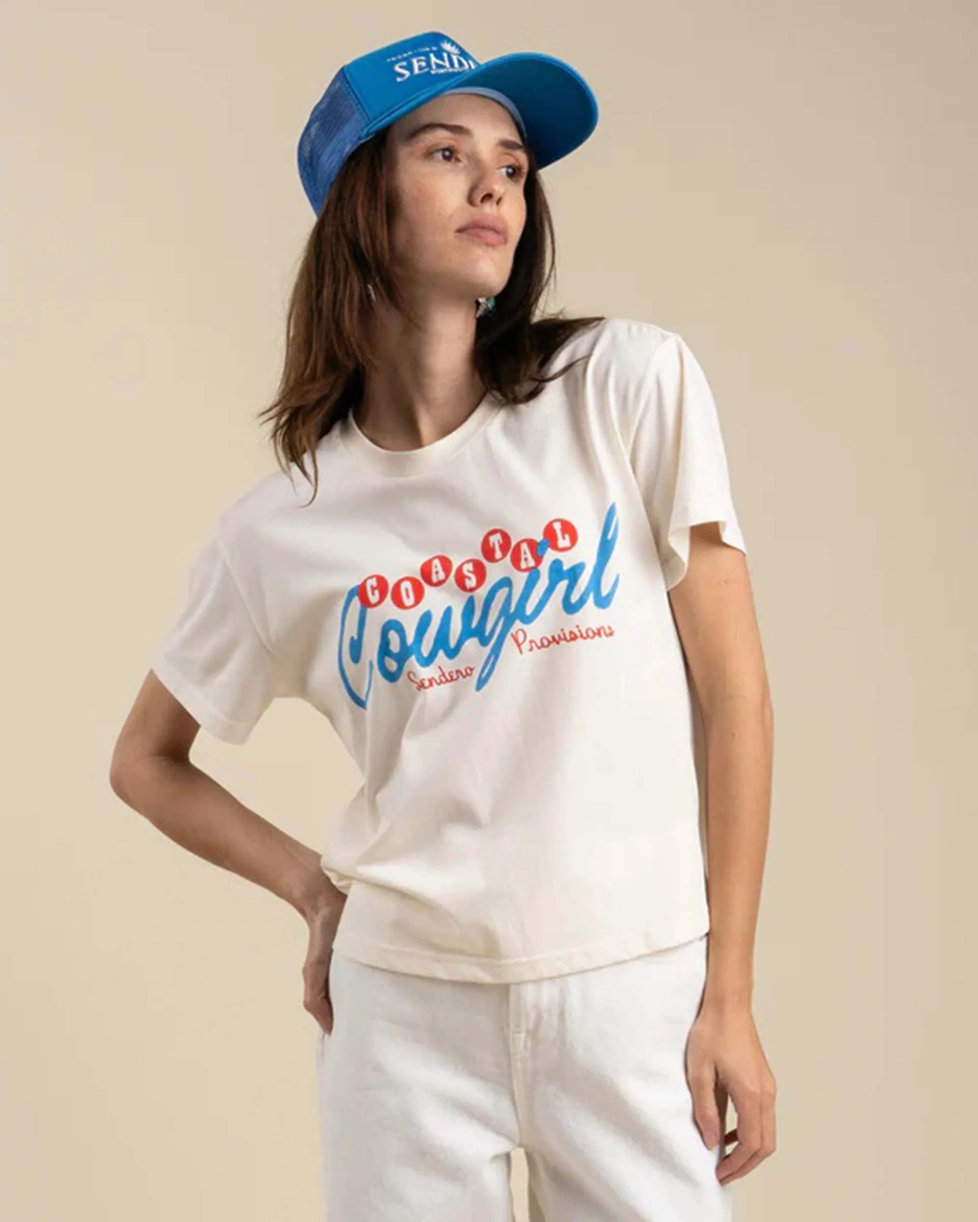 Smart Layer Coastal Cowgirl Boxy Tee - Vintage White/Blue Print