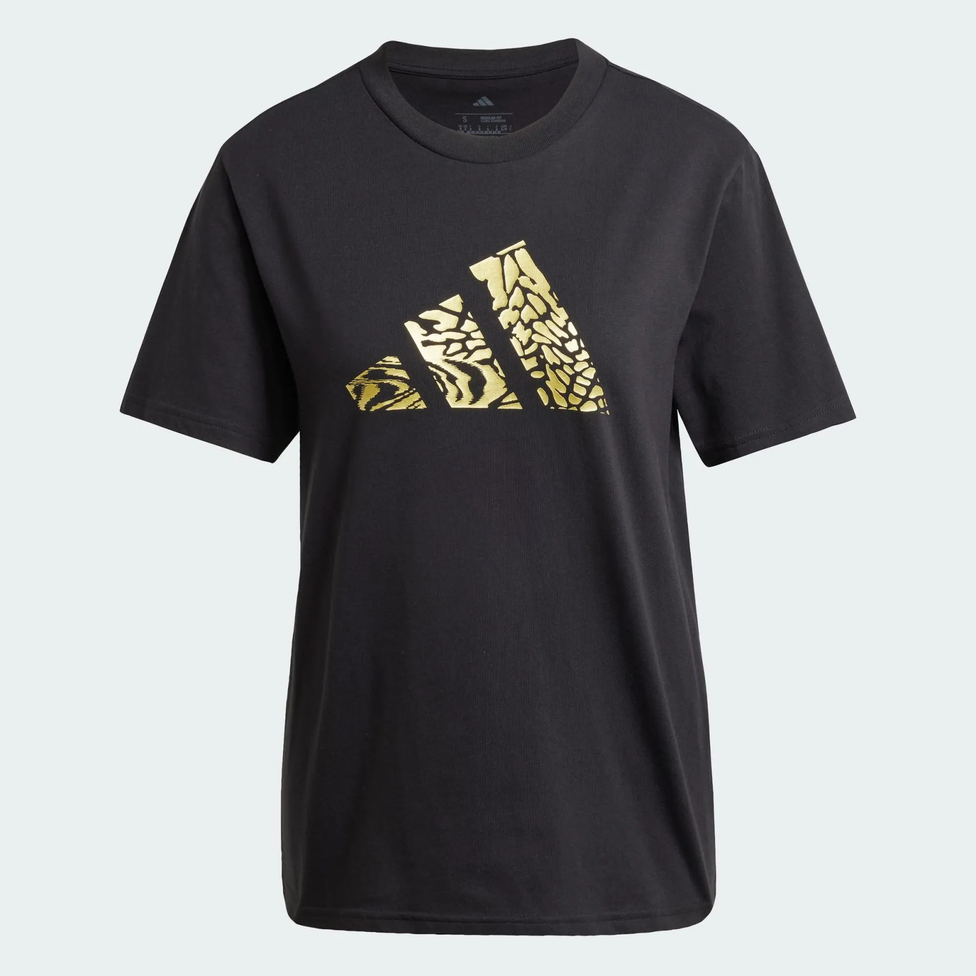Drip Dry Fabric Eco Friendly Dyes Adidas Women's Tech Metallic Graphic Black/Gold Tee