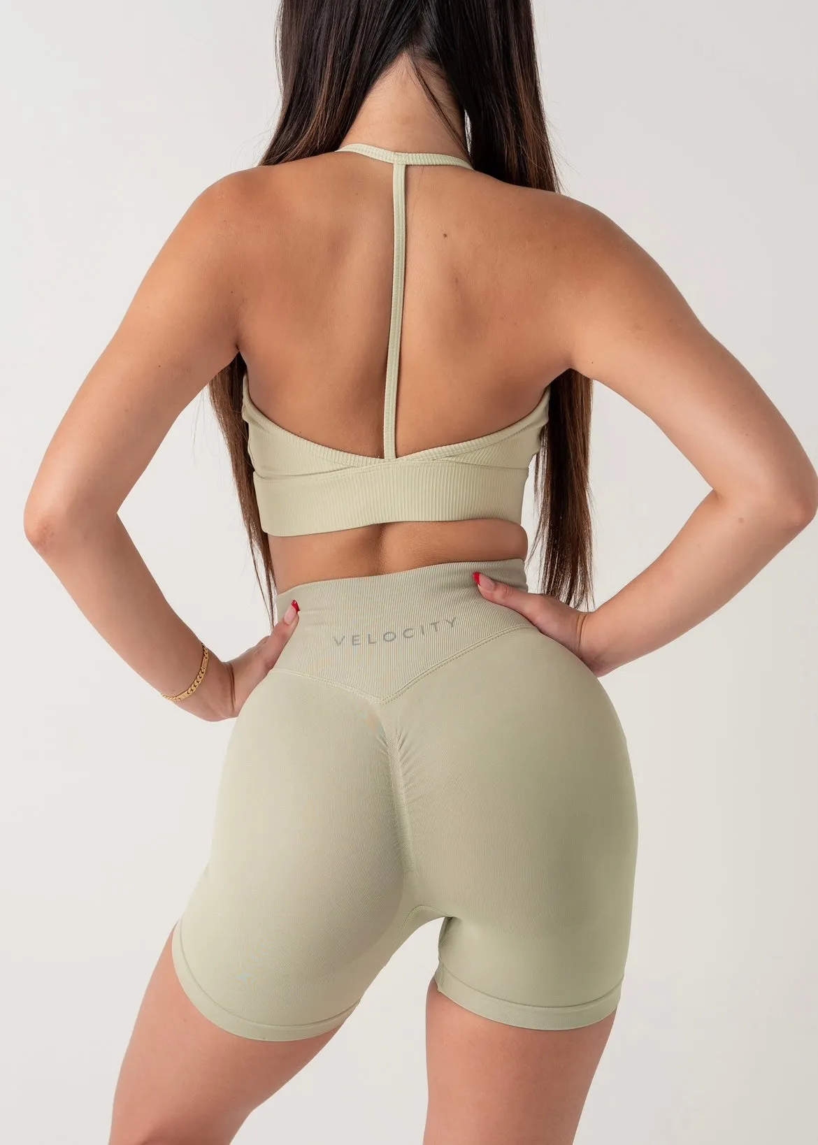 RIBBED VITAL BRA - LIME Spaghetti straps seams