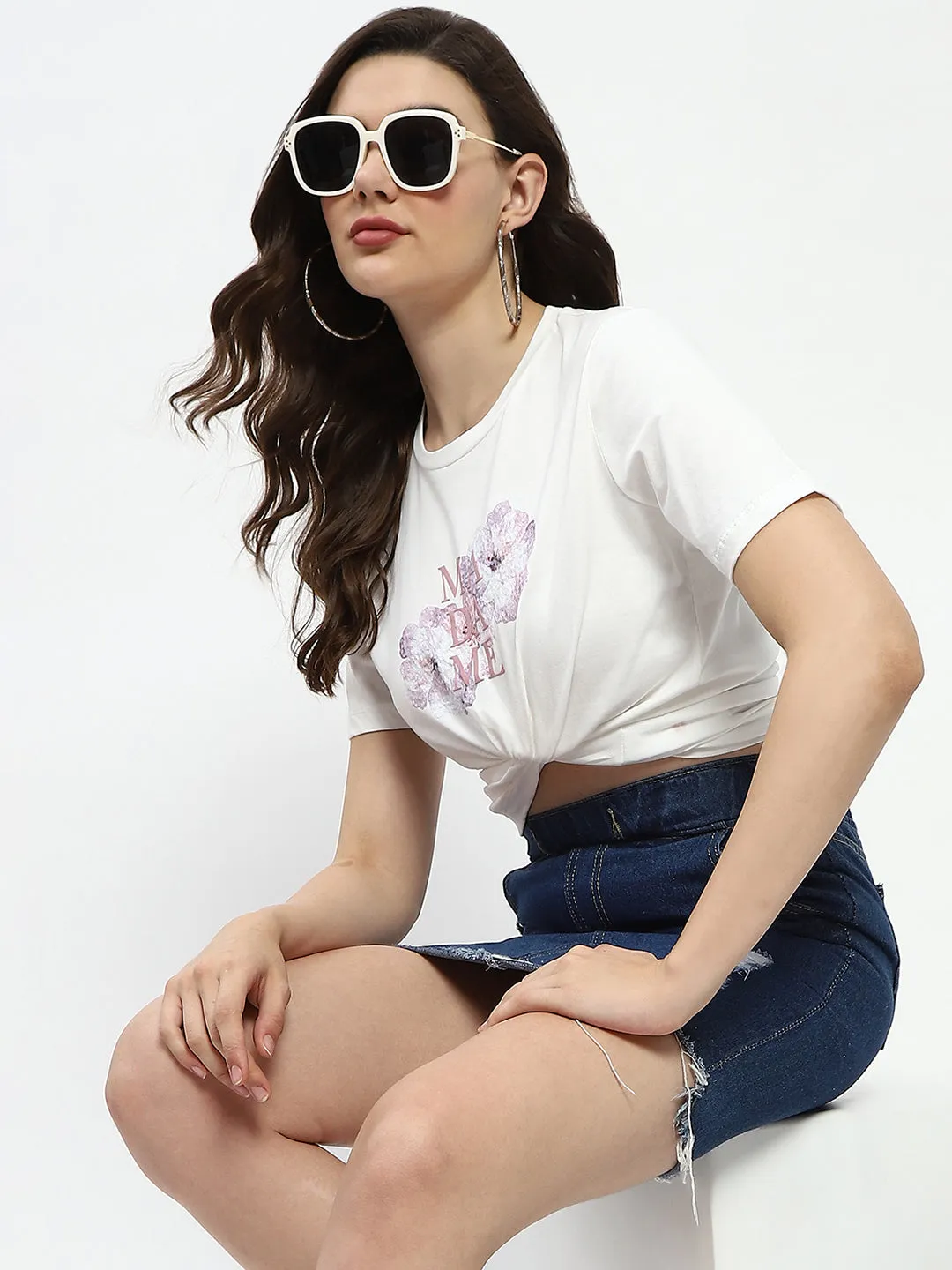 Madame Graphic Print White Cotton T-Shirt Versatile Comfort Easy and Relaxed