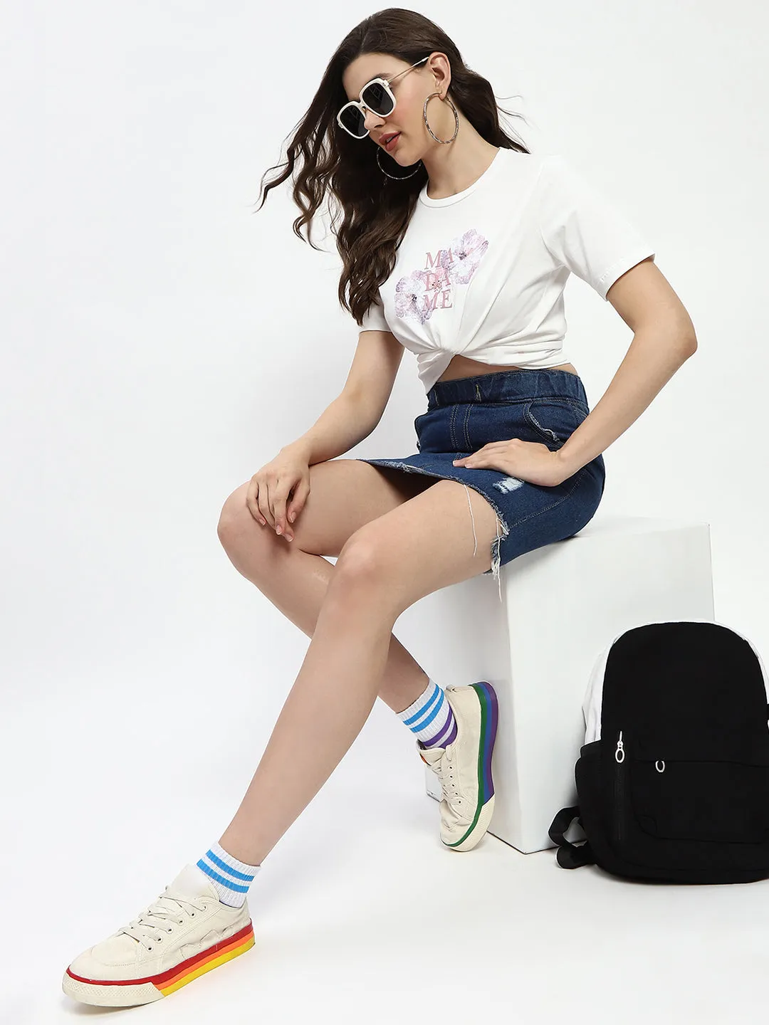 Madame Graphic Print White Cotton T-Shirt Relaxed Comfort Fit Weekend Outfit