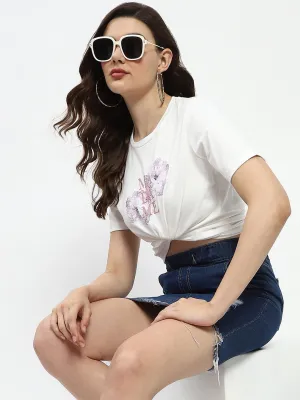 Madame Graphic Print White Cotton T-Shirt Versatile Comfort Easy and Relaxed