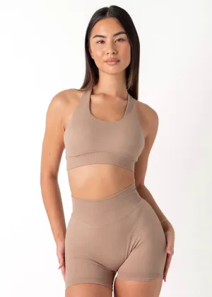 CURVE HALTER BRA - CHESTNUT water-repellent Cap-sleeved