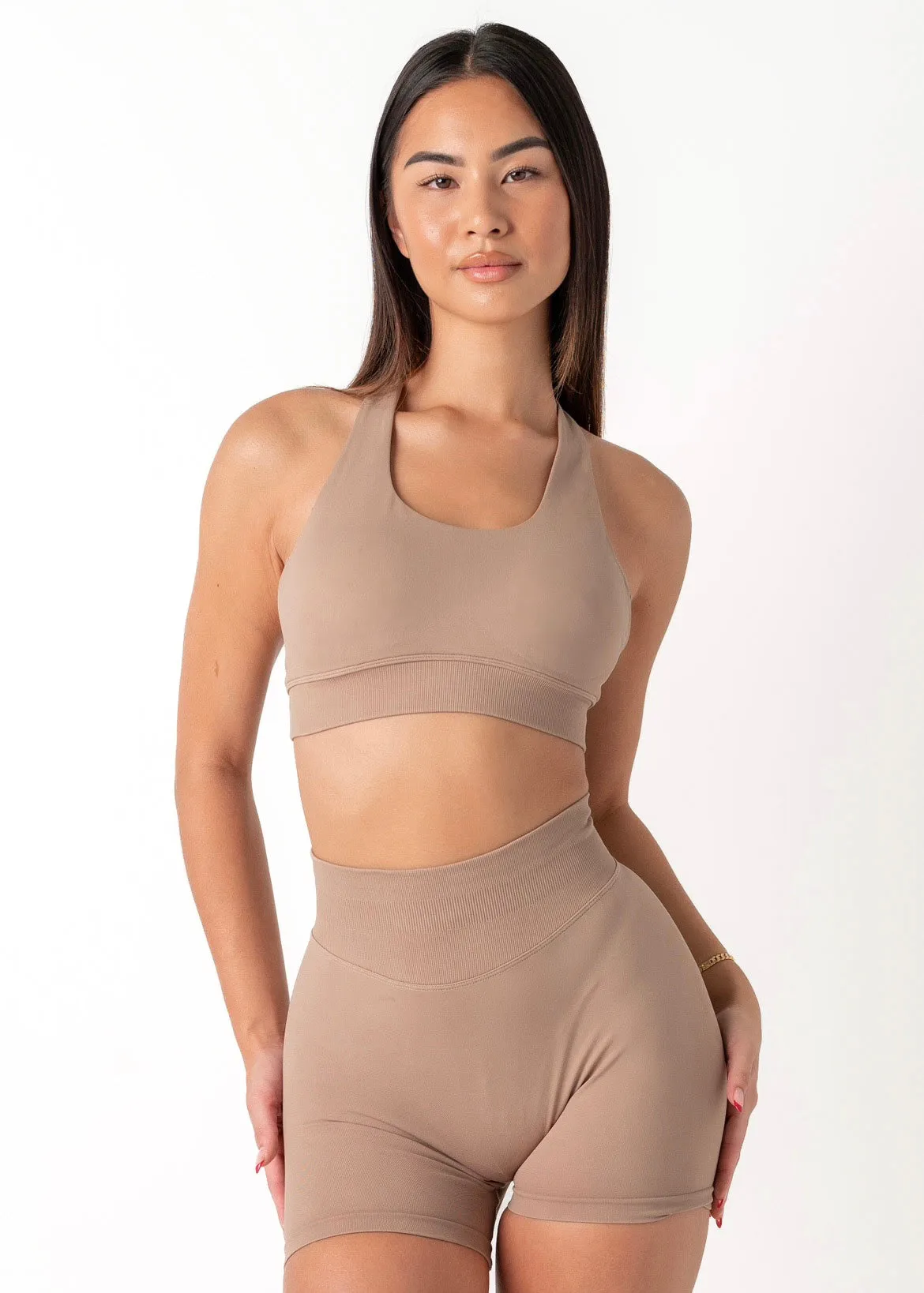 CURVE HALTER BRA - CHESTNUT water-repellent Cap-sleeved
