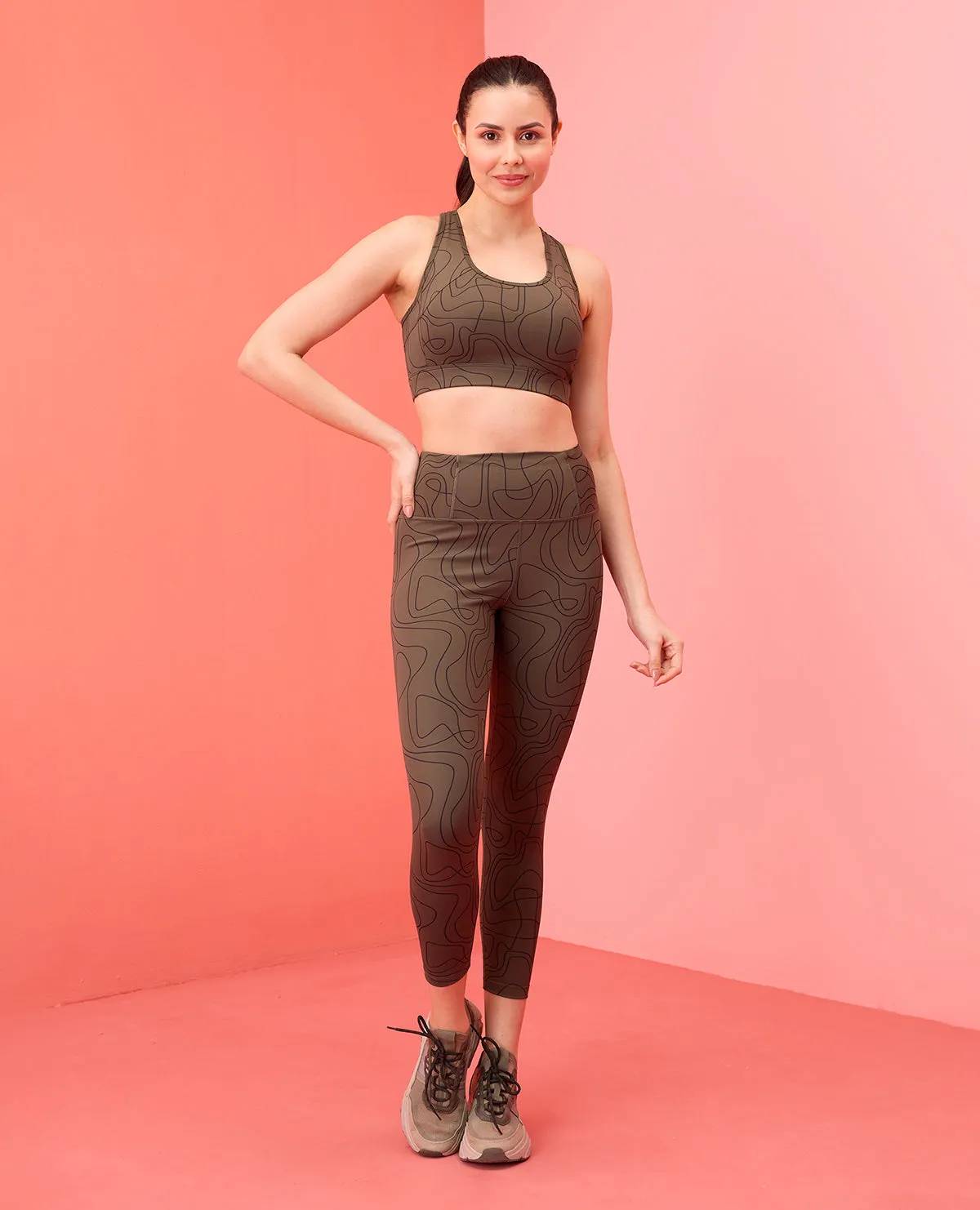 Adjustable Fabric Nursing Nykd All Day On-Trend Sports Bra With Keyhole Back - NYK082 - Doodle Olive Print