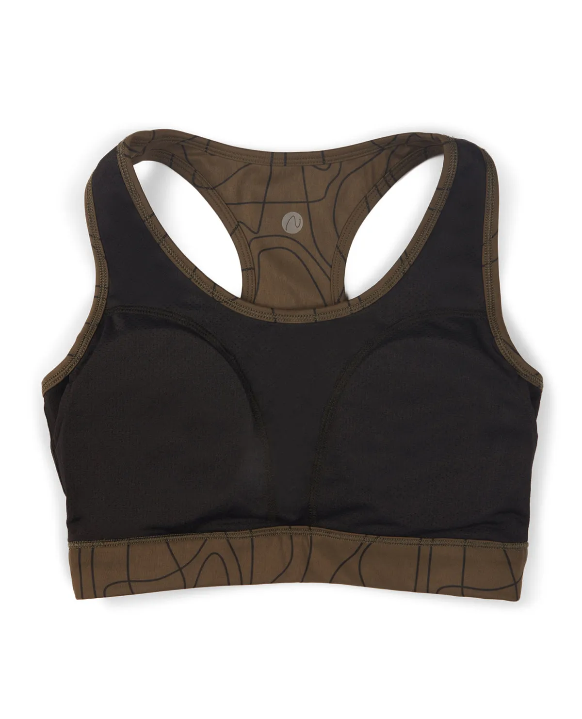 Decorative stitching seams Nykd All Day On-Trend Sports Bra With Keyhole Back - NYK082 - Doodle Olive Print
