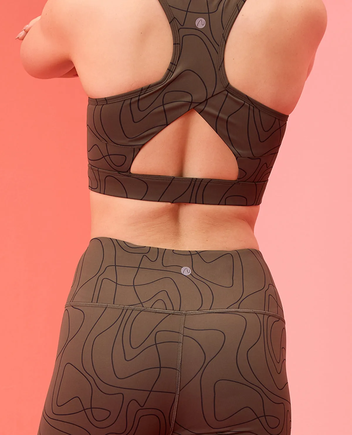 Nykd All Day On-Trend Sports Bra With Keyhole Back - NYK082 - Doodle Olive Print Simple workout outfit Loungewear