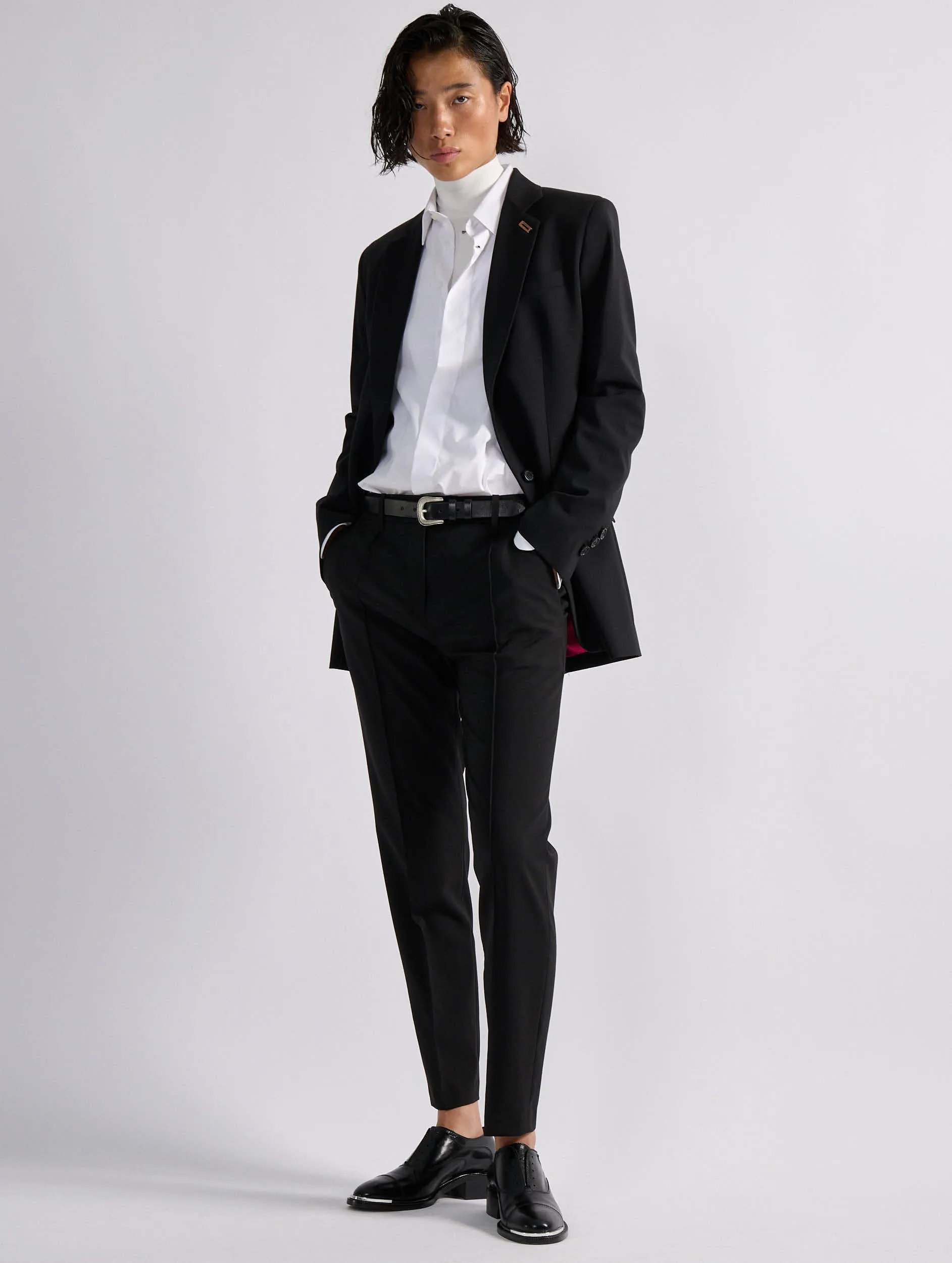 Black wool Roxy trousers Adjustable Drawcord TailoredSilhouette