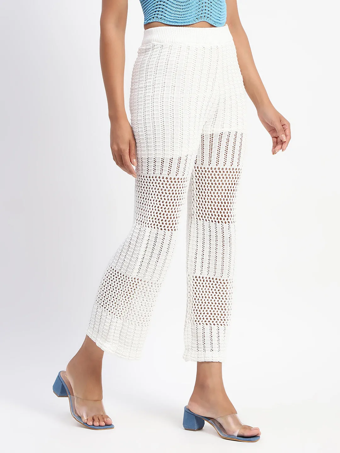 Madame Off-White Cotton Crochet Trouser Dynamic Fit