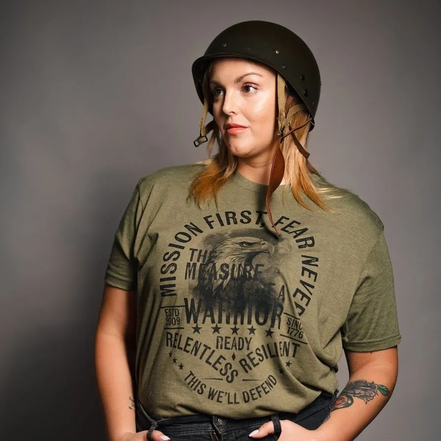 Women's Mission First Boyfriend Fit T-Shirt - Military Green MinimalBranding UPF Rated Fabric